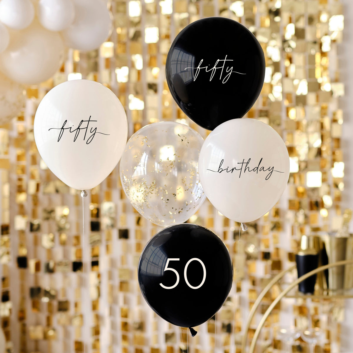 Black, Nude, Cream and Champagne Gold 50th Birthday Party Balloons- 5 Inner Pack
