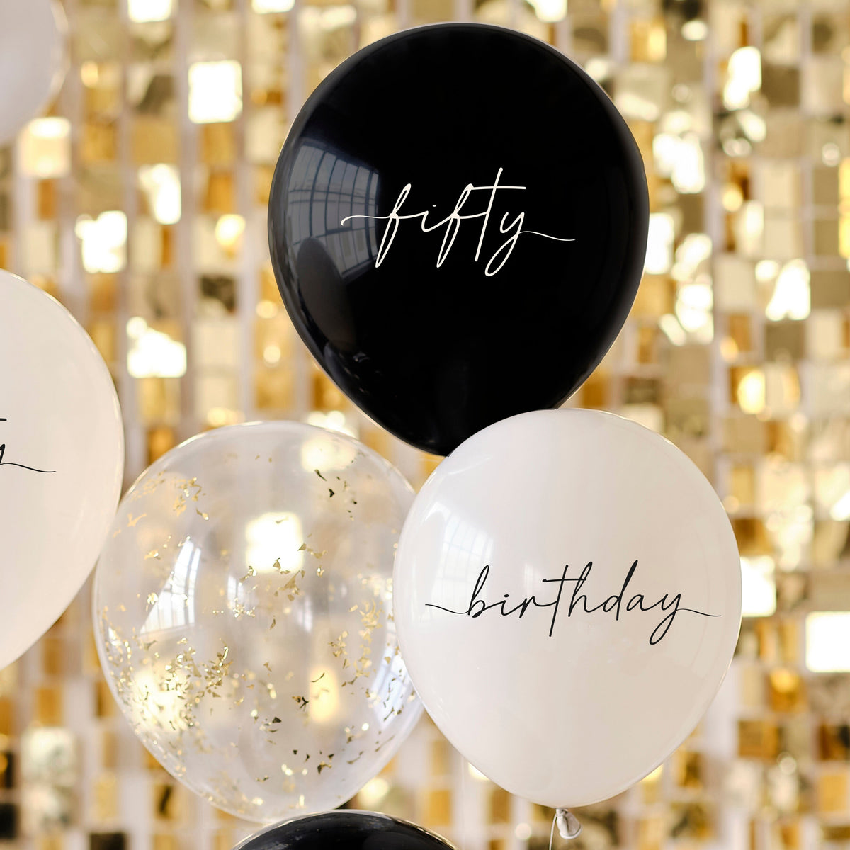 Black, Nude, Cream and Champagne Gold 50th Birthday Party Balloons- 5 Inner Pack