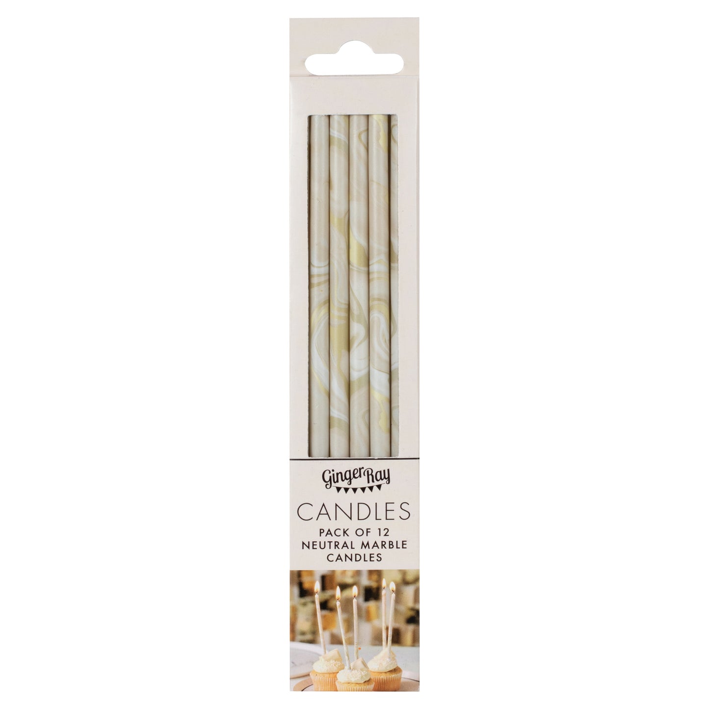 Nude and Champagne Gold Tall Marble Birthday Cake Candles- 5 Inner Pack