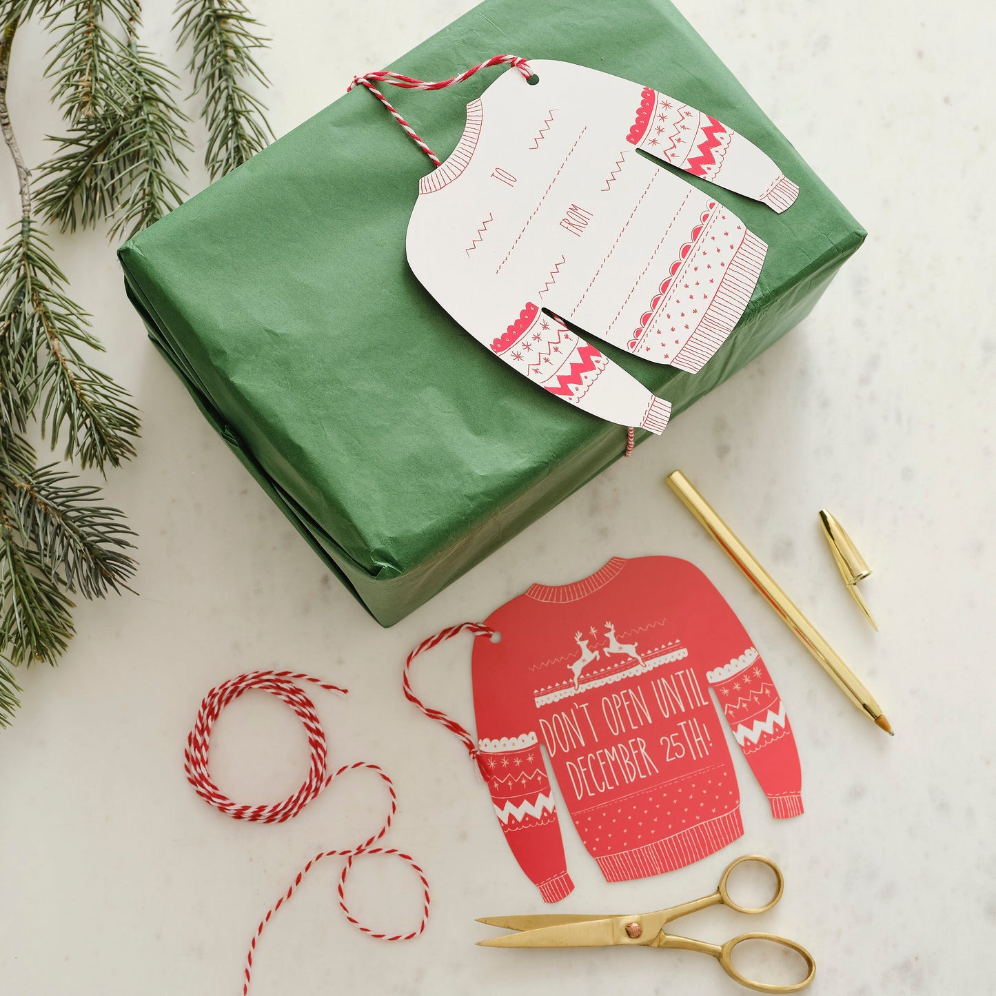 Red and White Festive Giant Jumper Gift Tags - Cosy Christmas- 10 Inner Pack