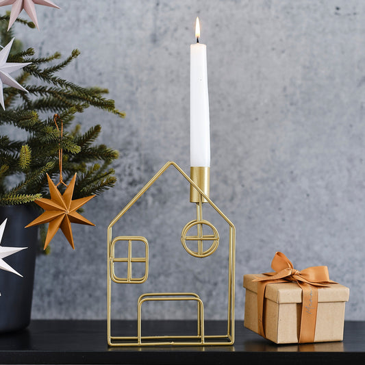 Gold Metal House Christmas Candle Holder- 10 Inner Pack