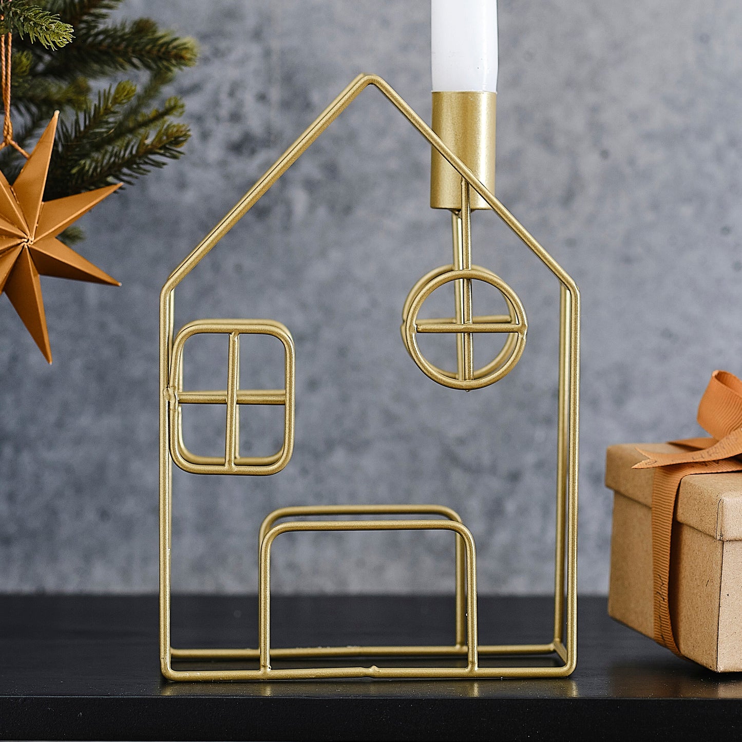 Gold Metal House Christmas Candle Holder- 10 Inner Pack