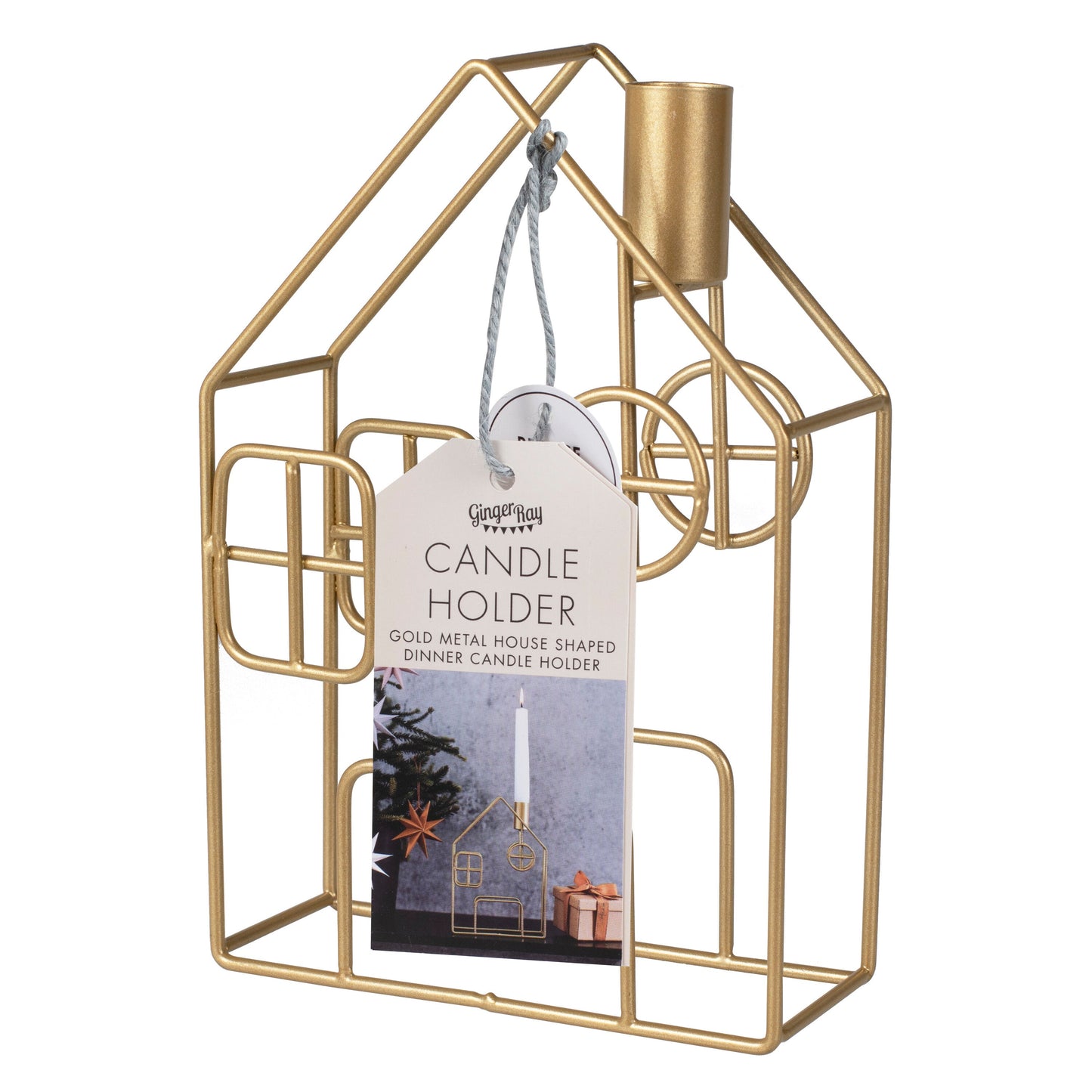 Gold Metal House Christmas Candle Holder- 10 Inner Pack
