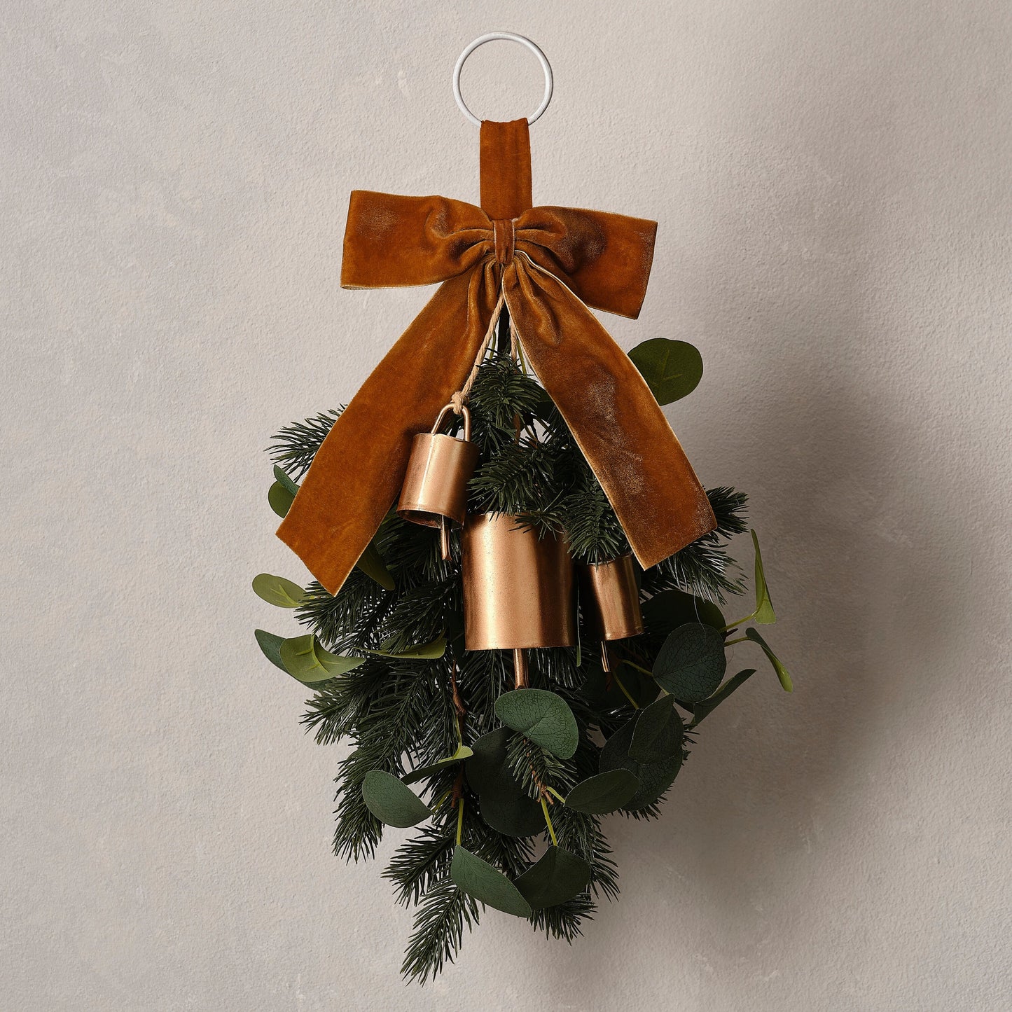Foliage Christmas Door Swag with Velvet Ribbon & Bells- 5 Inner Pack