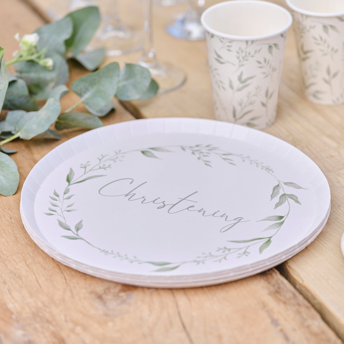 White and Green Christening Paper Plates- 5 Inner Pack
