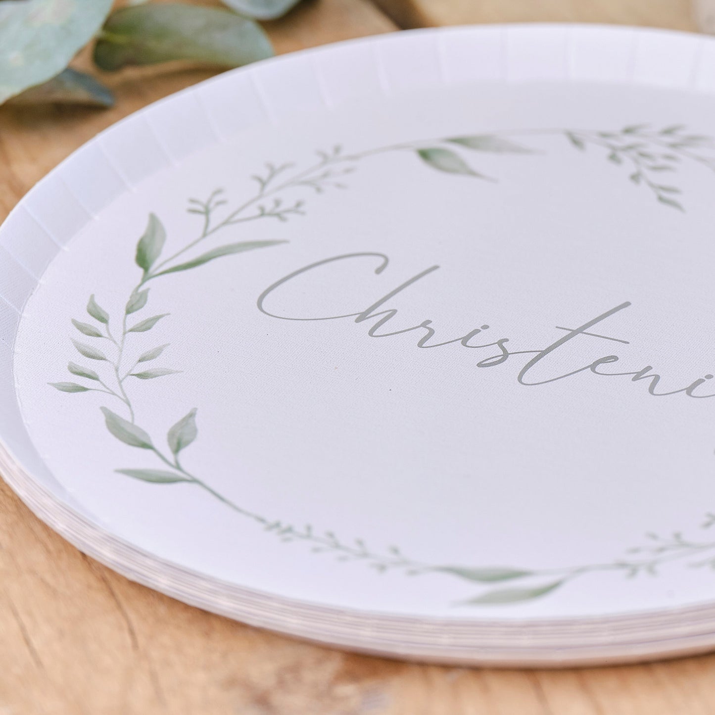 White and Green Christening Paper Plates- 5 Inner Pack