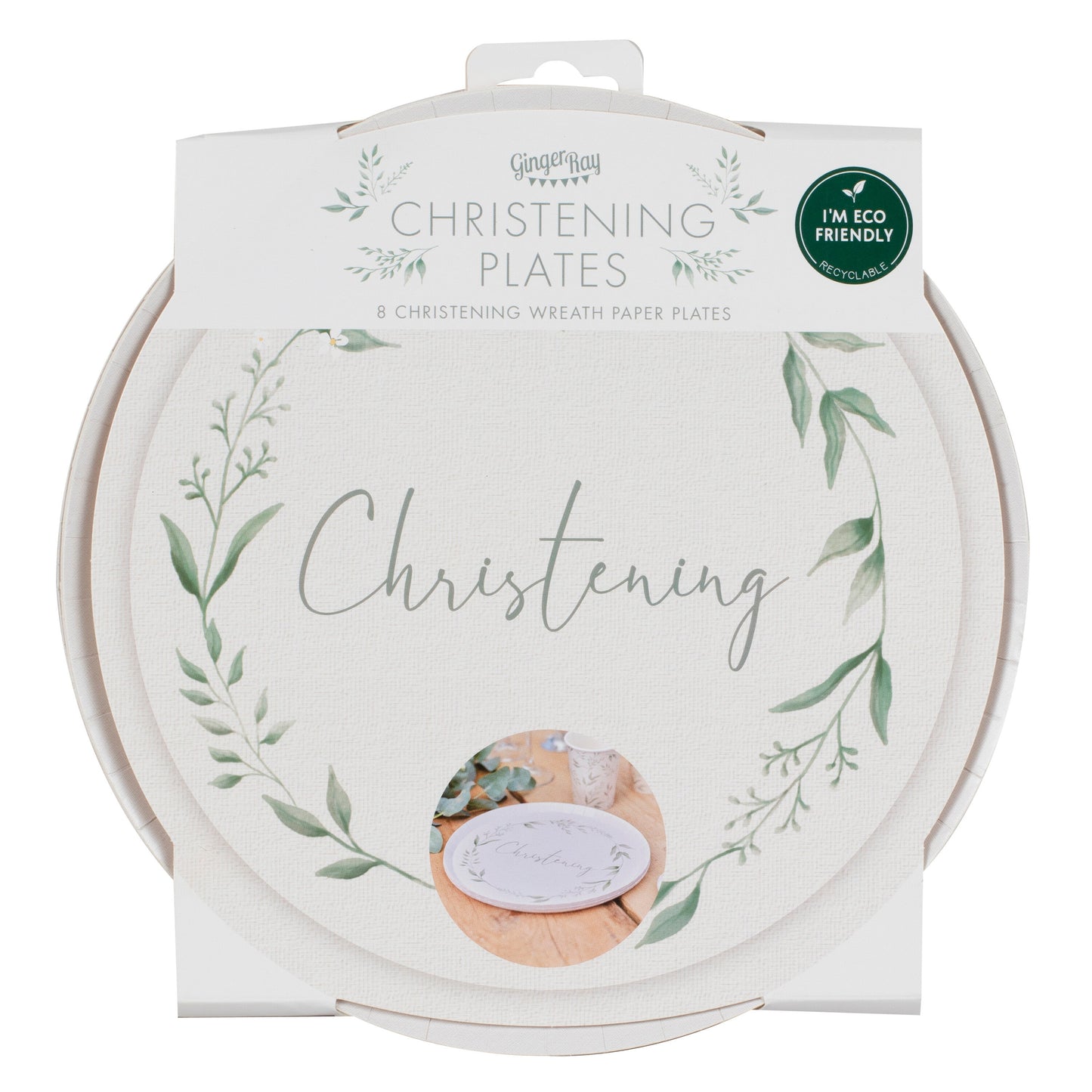 White and Green Christening Paper Plates- 5 Inner Pack
