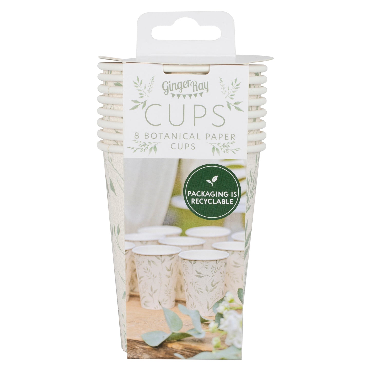 White and Green Christening Paper Cups- 5 Inner Pack