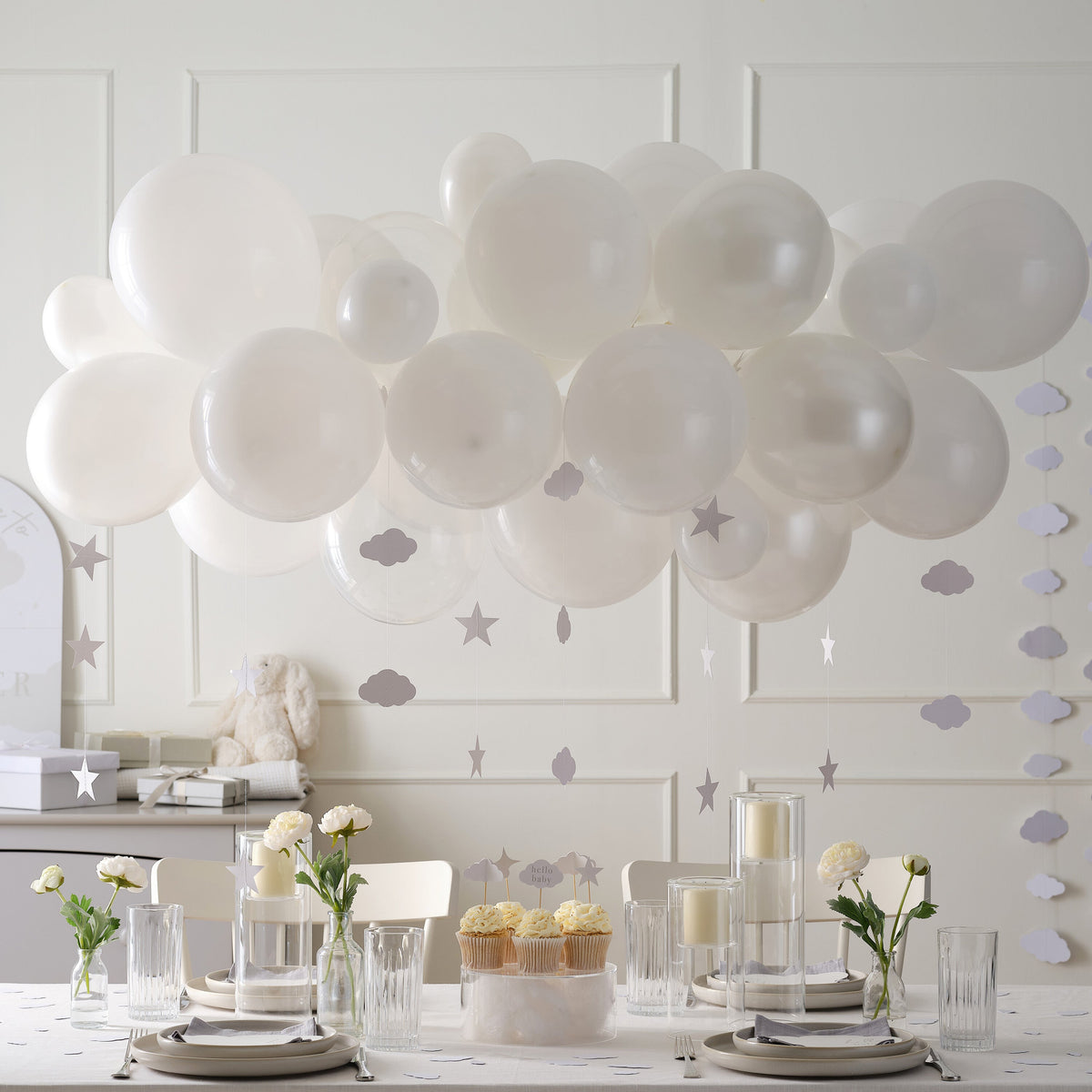 White Balloon Arch Kit with Cloud and Star Tails- 5 Inner Pack