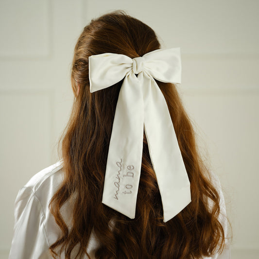 Ivory Embroidered 'Mama to Be' Hair Bow- 5 Inner Pack