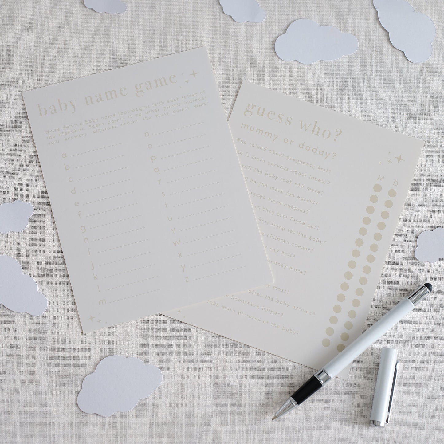 Double Sided Baby Shower Games Card- 5 Inner Pack