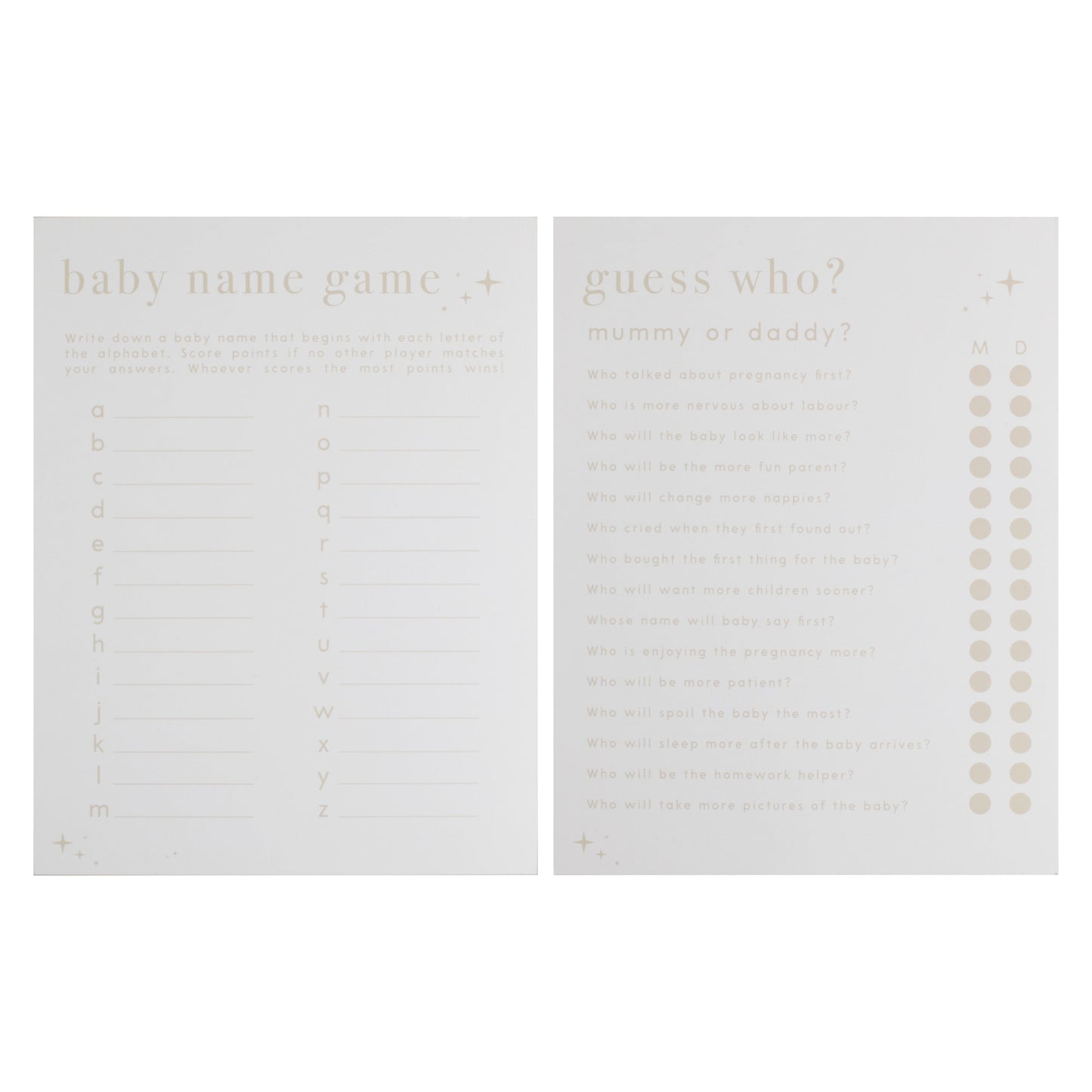 Double Sided Baby Shower Games Card- 5 Inner Pack