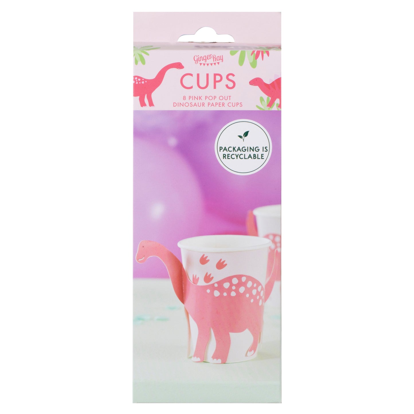 Pink Pop Out Dinosaur Paper Cup- 5 Inner Pack
