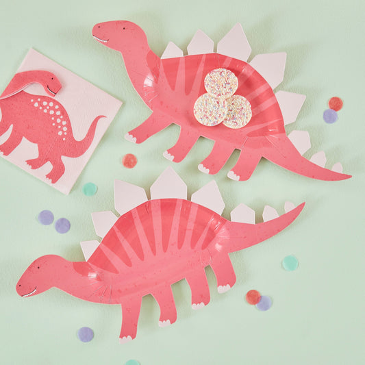 Pink Shaped Dinosaur Sweet Treat Plate- 5 Inner Pack