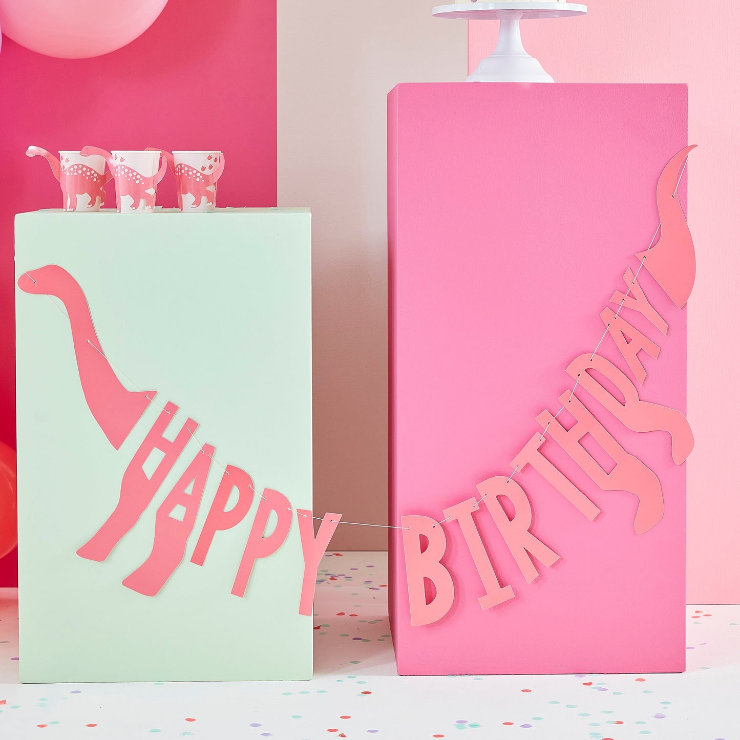 Pink Happy Birthday Dinosaur Shaped Bunting- 5 Inner Pack