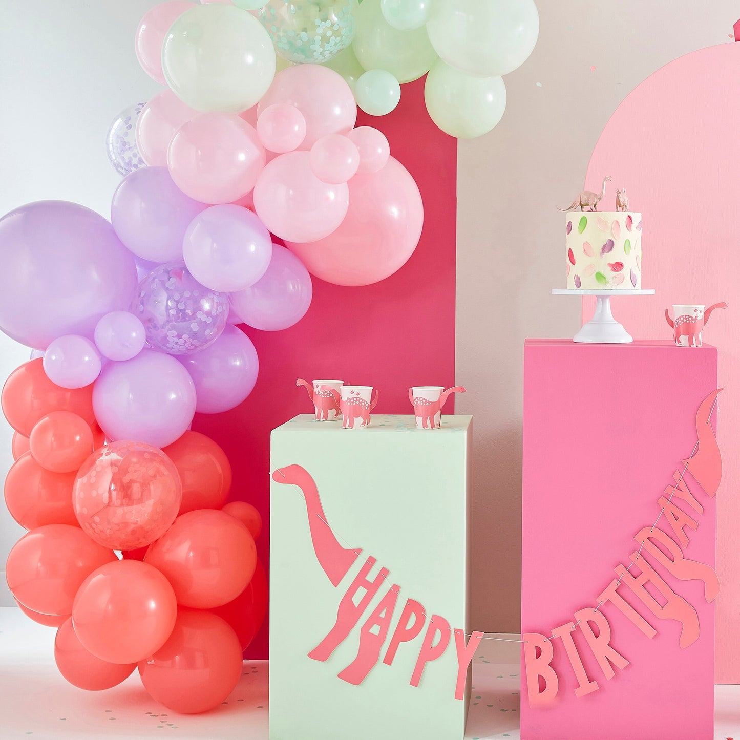 Pink Happy Birthday Dinosaur Shaped Bunting- 5 Inner Pack