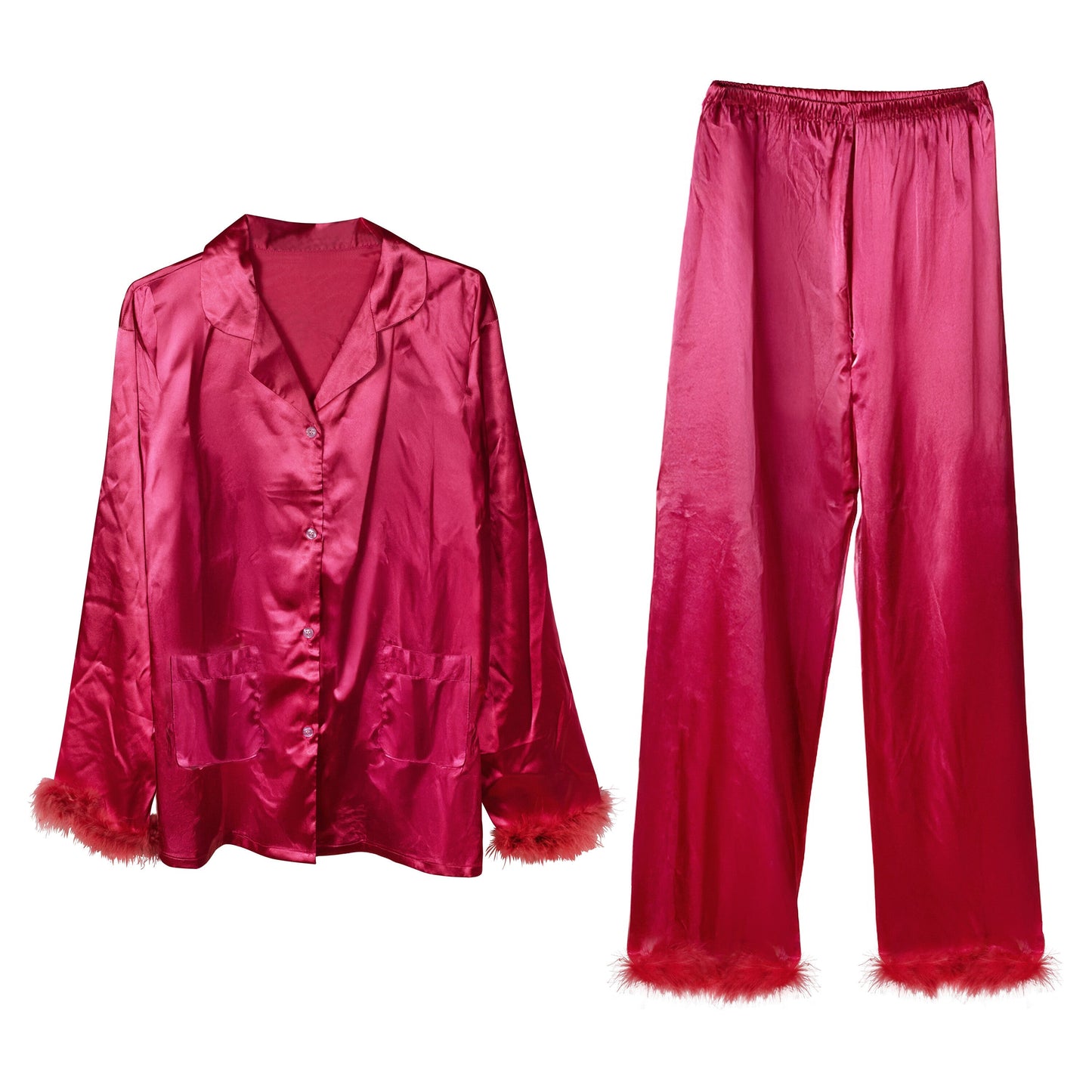 Pink Satin Pyjamas with Feather Trims - Small- 5 Inner Pack
