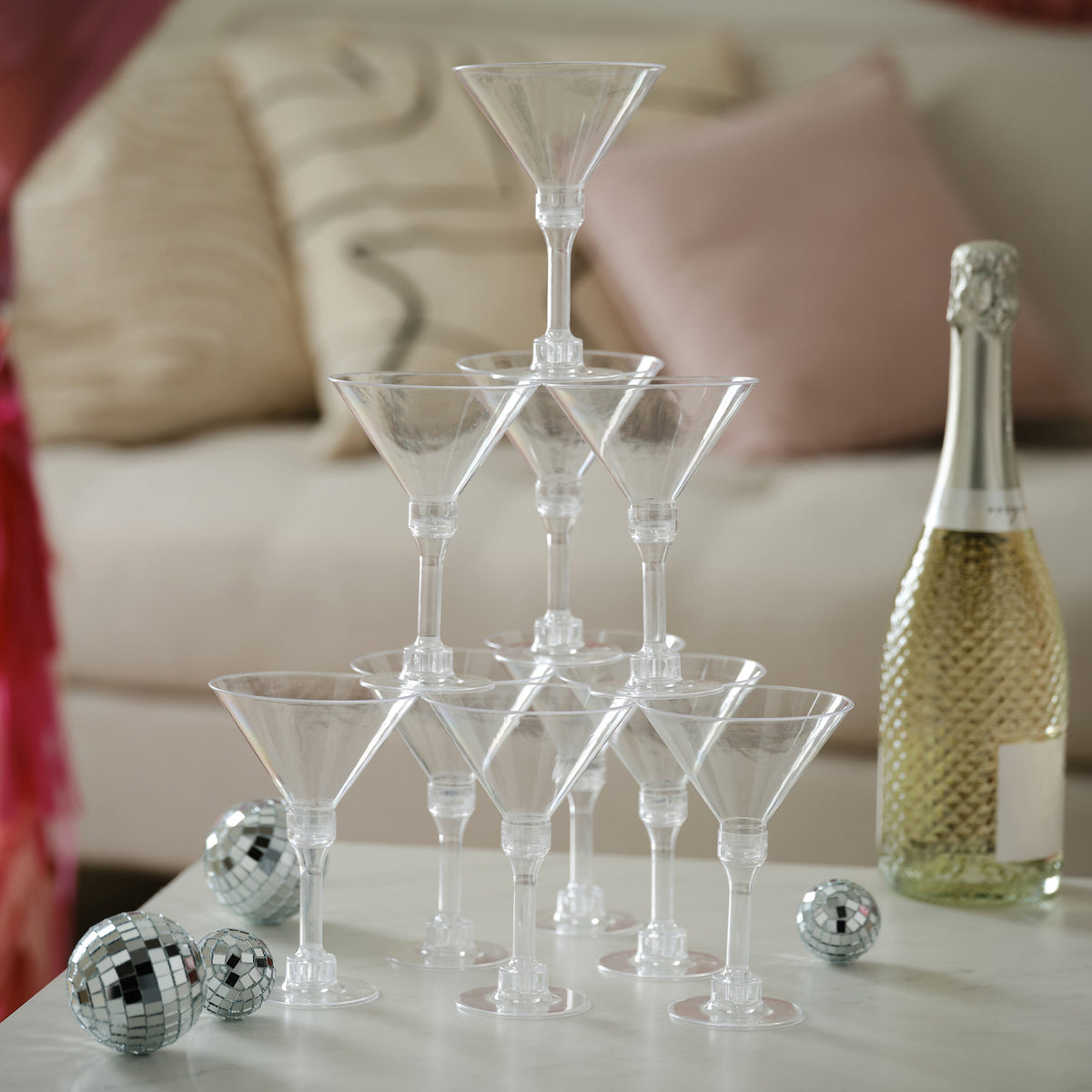 Plastic Champagne Tower with Disco Balls- 5 Inner Pack
