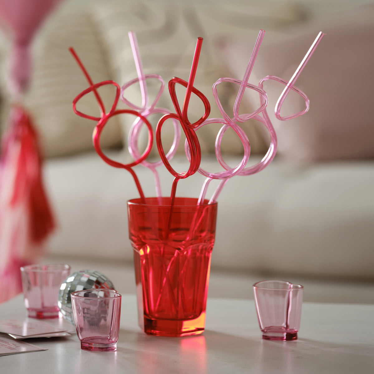 Reusable Pink and Red Ring Shaped Straws- 5 Inner Pack
