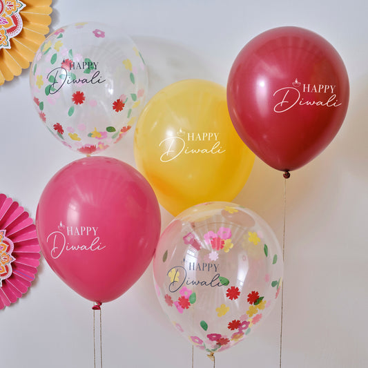Multicoloured Happy Diwali Balloons- 5 Inner Pack