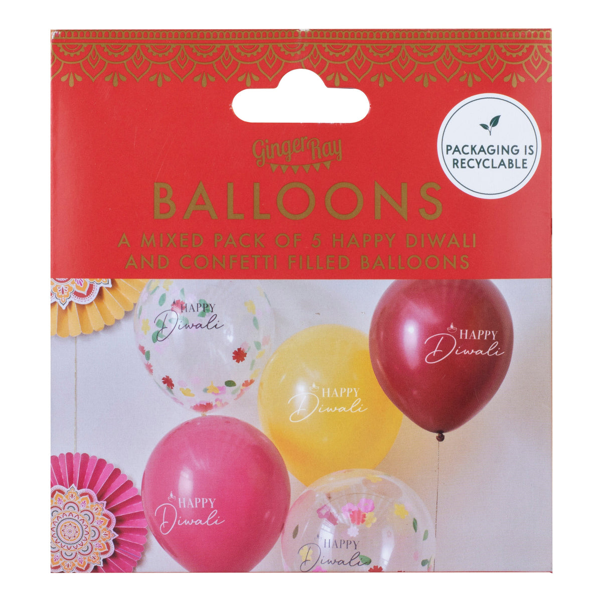 Multicoloured Happy Diwali Balloons- 5 Inner Pack
