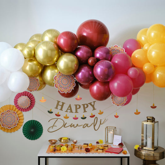Diwali Balloon Arch Kit with Fans and Tealight Card Decorations- 5 Inner Pack