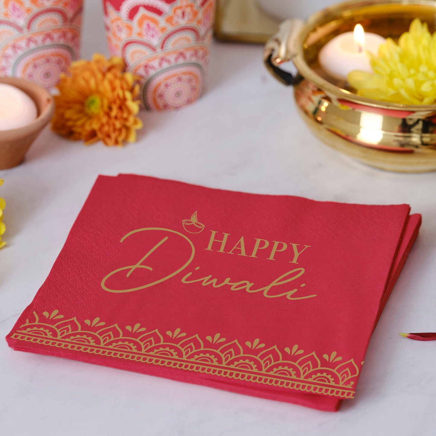 Red Happy Diwali Paper Napkins- 5 Inner Pack