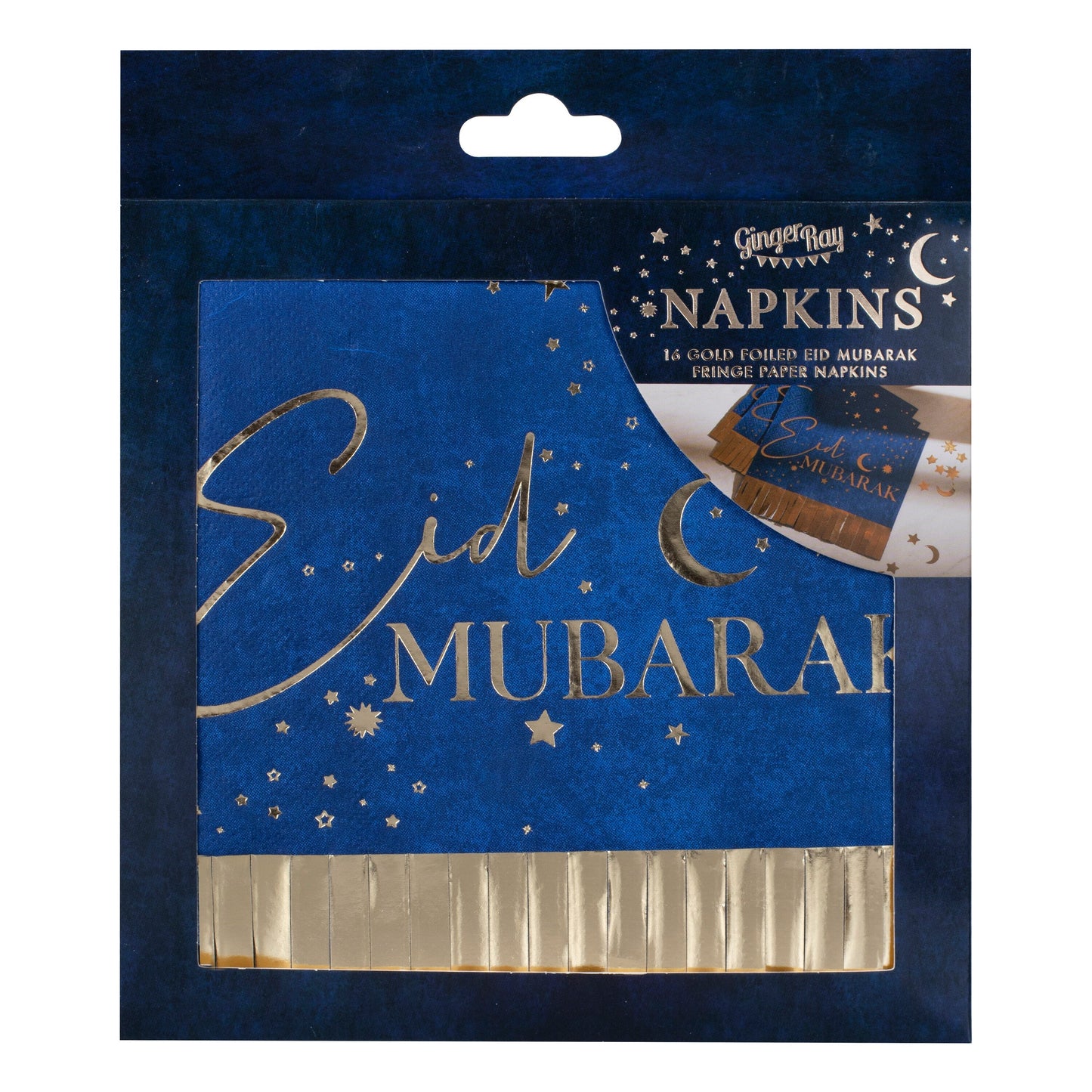 Navy & Gold Eid Mubarak Fringe Napkin- 5 Inner Pack