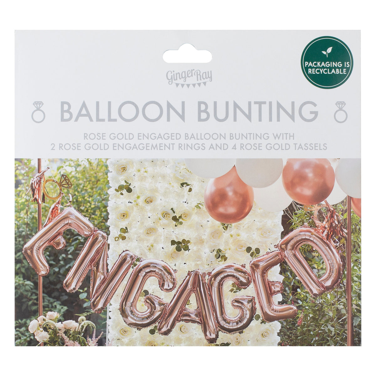 Rose Gold Engaged Balloon Bunting- 5 Inner Pack