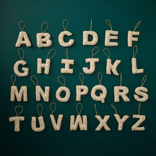 Alphabet Initial Embroidered Felt Christmas Tree Decoration- 12 Inner Pack