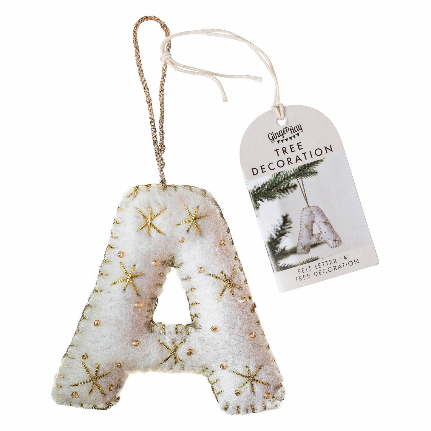 Alphabet Initial Embroidered Felt Christmas Tree Decoration- 12 Inner Pack