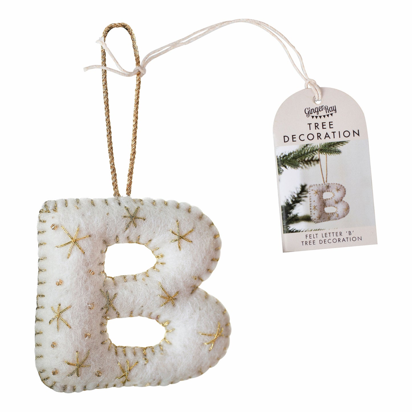 Alphabet Initial Embroidered Felt Christmas Tree Decoration- 12 Inner Pack
