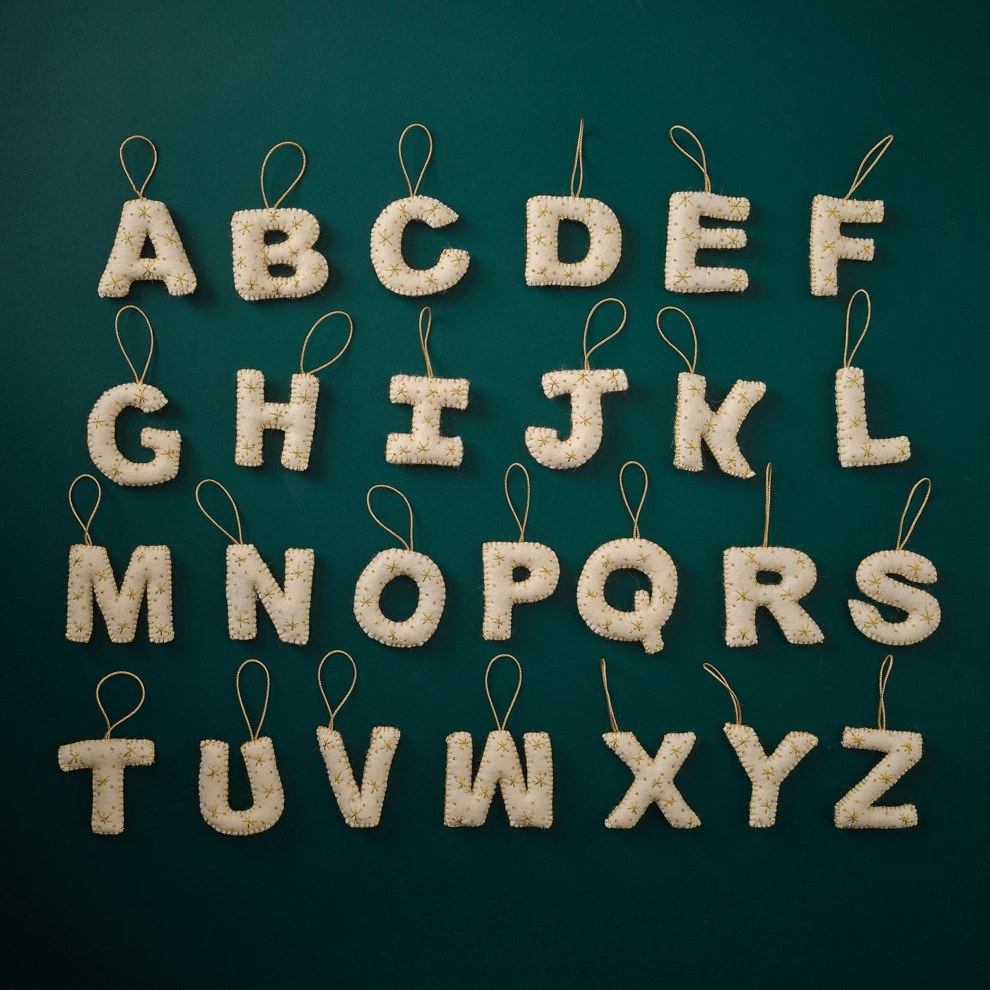 Alphabet Initial Embroidered Felt Christmas Tree Decoration- 12 Inner Pack