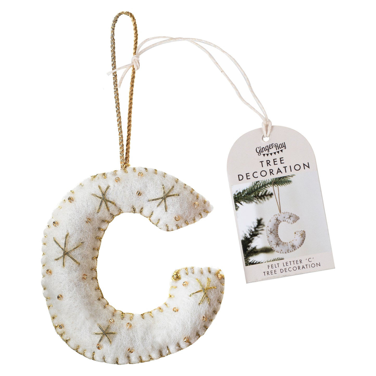 Alphabet Initial Embroidered Felt Christmas Tree Decoration- 12 Inner Pack