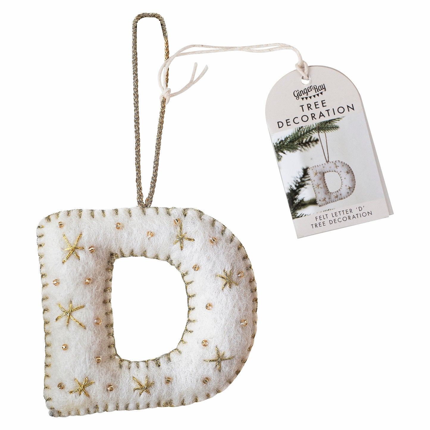 Alphabet Initial Embroidered Felt Christmas Tree Decoration- 12 Inner Pack