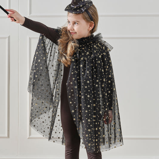 Black & Gold Star Witch Costume Cape- 4 Inner Pack