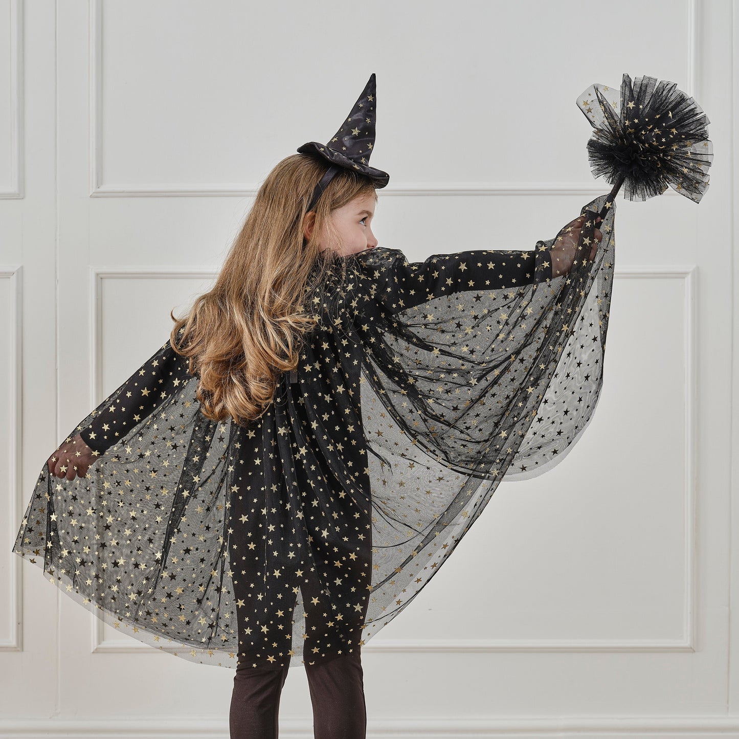 Black & Gold Star Witch Costume Cape- 4 Inner Pack
