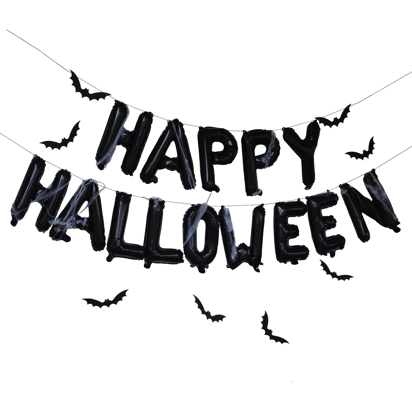 Happy Halloween Balloon Bunting with Hanging Bats and Cobwebs- 5 Inner Pack