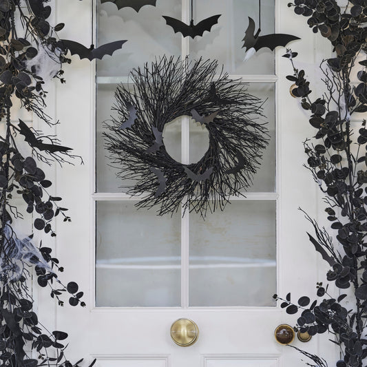 Black Twig Halloween Wreath with Bats- 5 Inner Pack