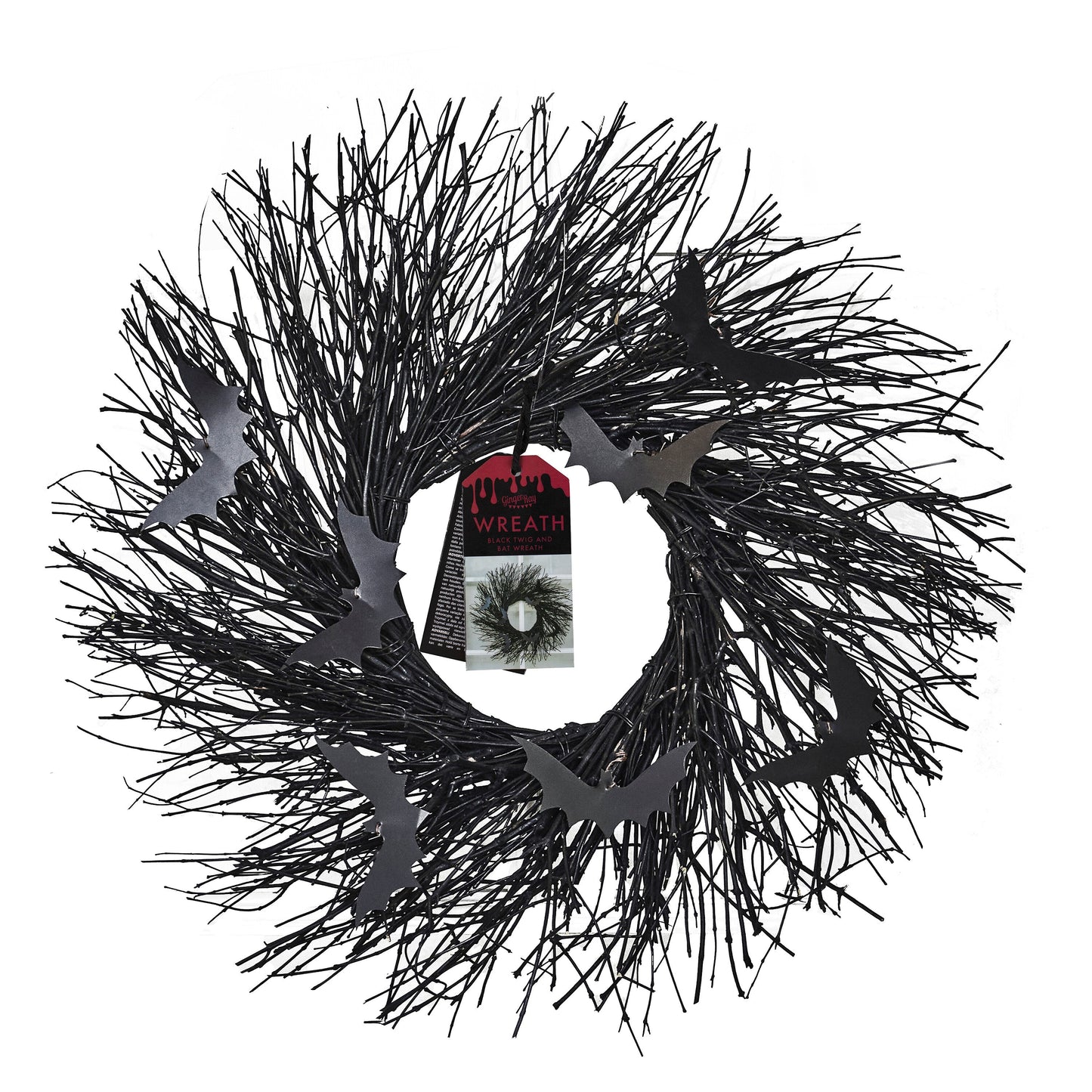 Black Twig Halloween Wreath with Bats- 5 Inner Pack