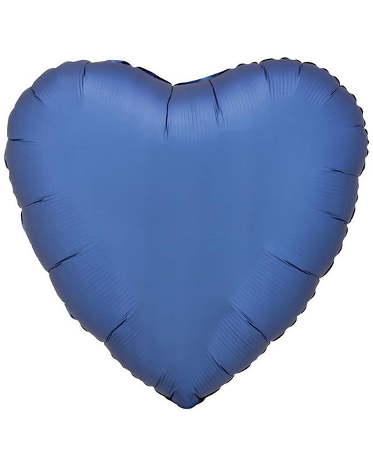 9914096 - Amscan Silk Lustre Azure Blue Heart Standard Unpackaged Foil Balloons C16 - 10 PC