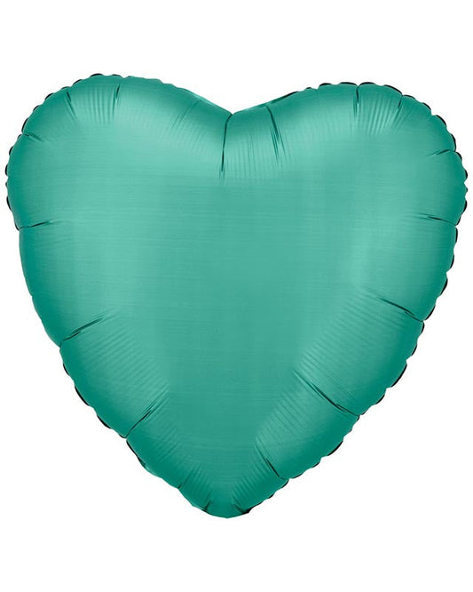 9914105 - Amscan Silk Lustre Jade Green Heart Standard Unpackaged Foil Balloons C16 - 10 PC