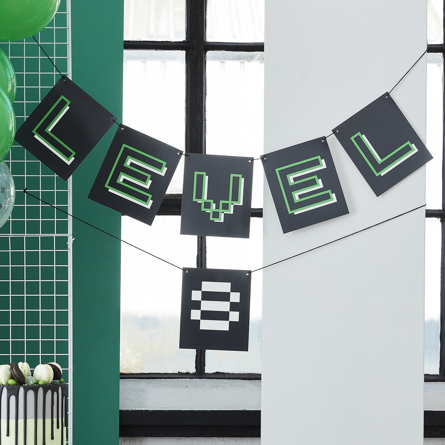 Customisable Age Black and Green Level Up Bunting- 5 Inner Pack