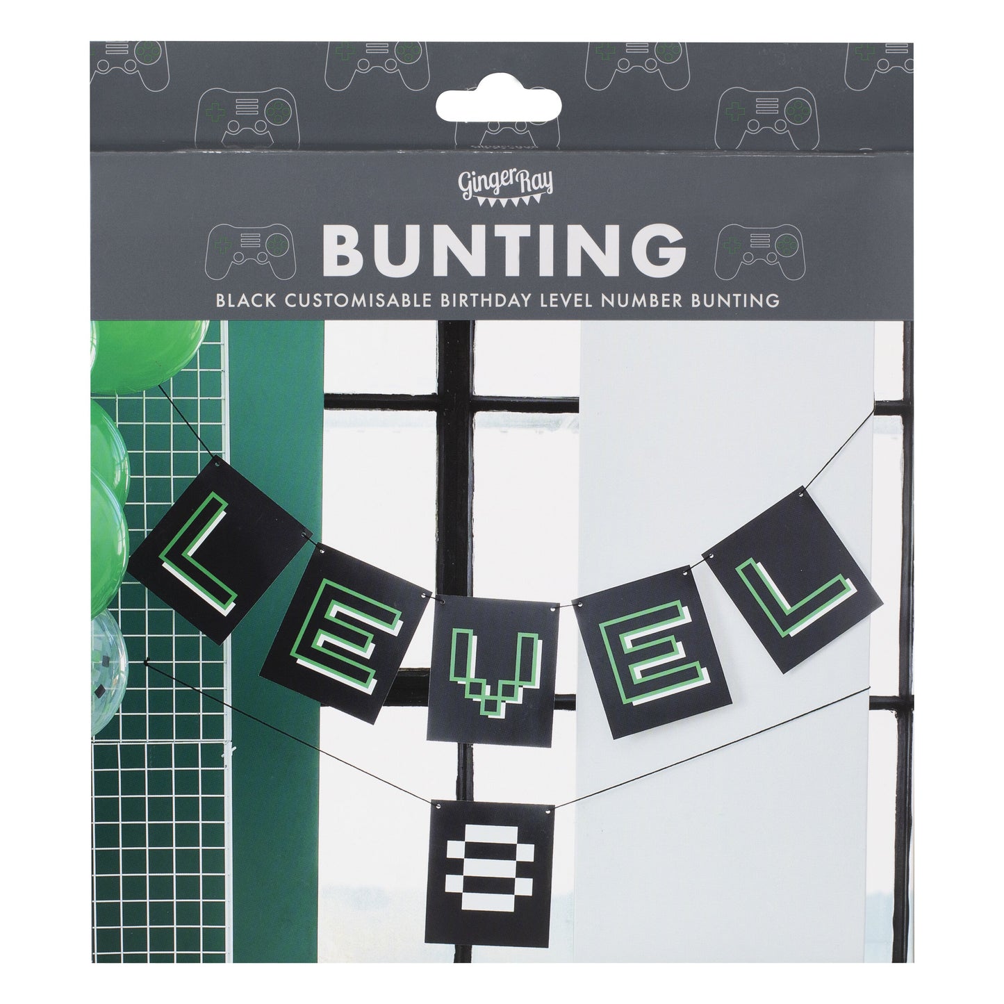 Customisable Age Black and Green Level Up Bunting- 5 Inner Pack