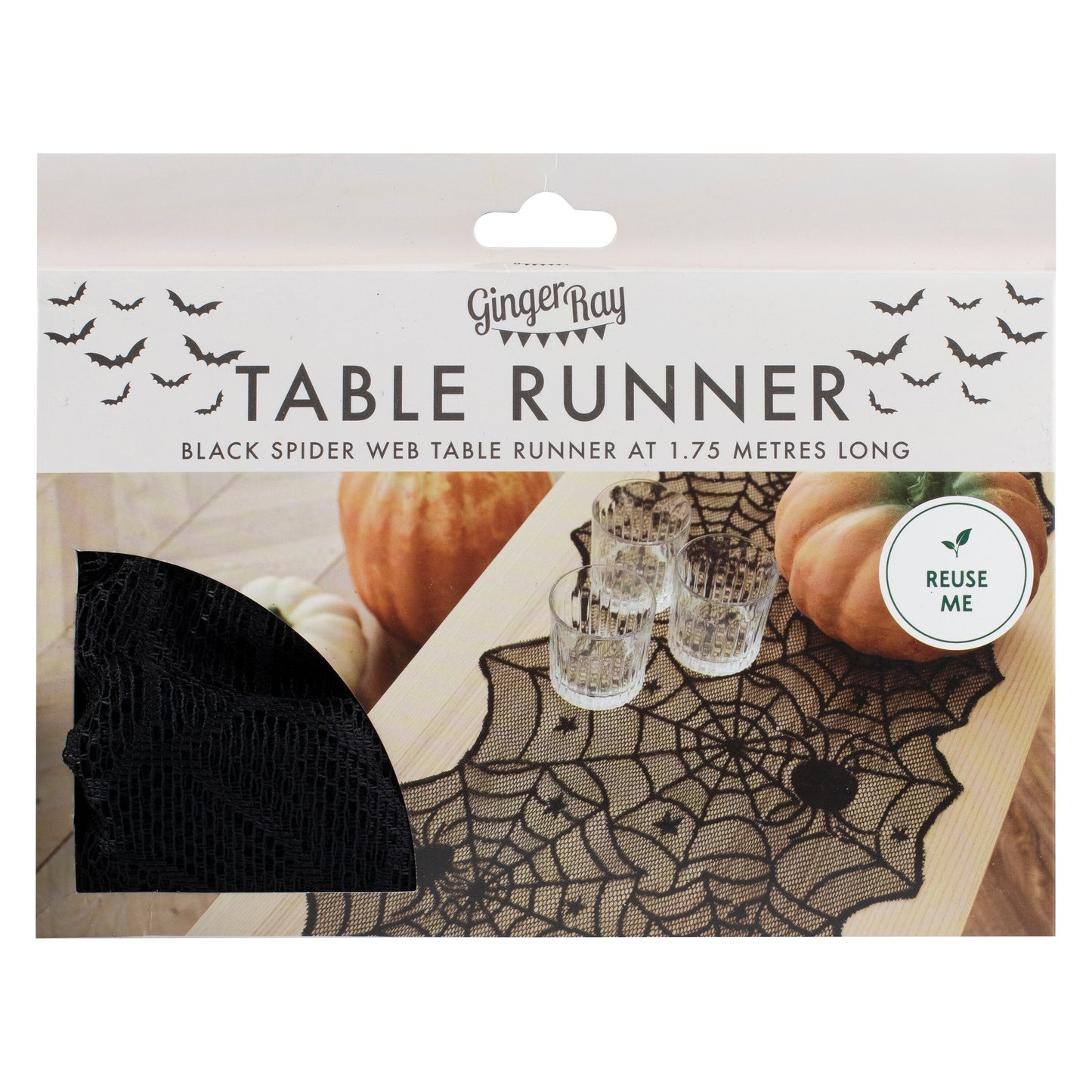 Black Spider Web Halloween Table Runner- 5 Inner Pack