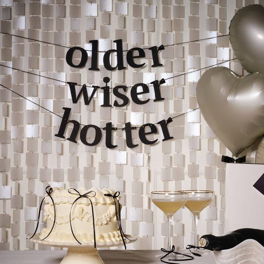Black 'older, wiser, hotter' bunting- 5 Inner Pack