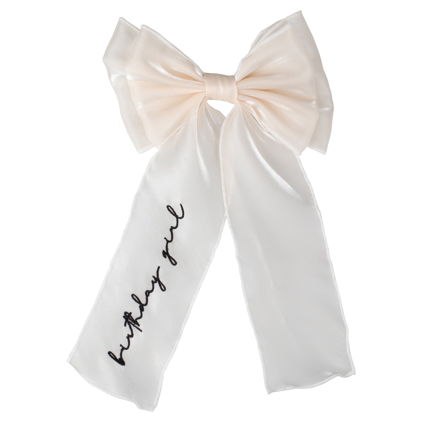 Ivory Embroidered 'Birthday Girl' Hair Bow- 5 Inner Pack