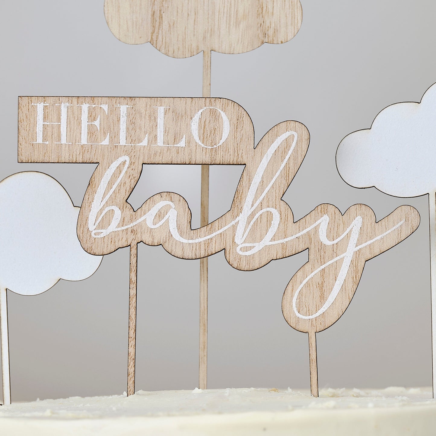 Wooden Hello Baby and Clouds Baby Shower Cake Topper- 5 Inner Pack