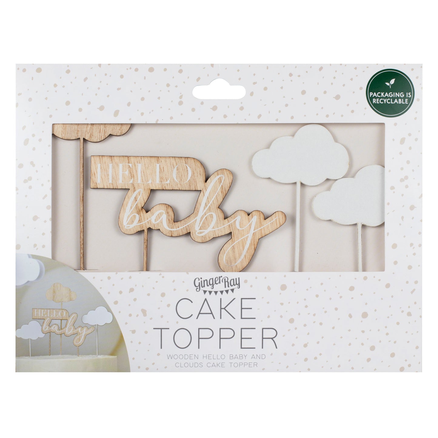 Wooden Hello Baby and Clouds Baby Shower Cake Topper- 5 Inner Pack