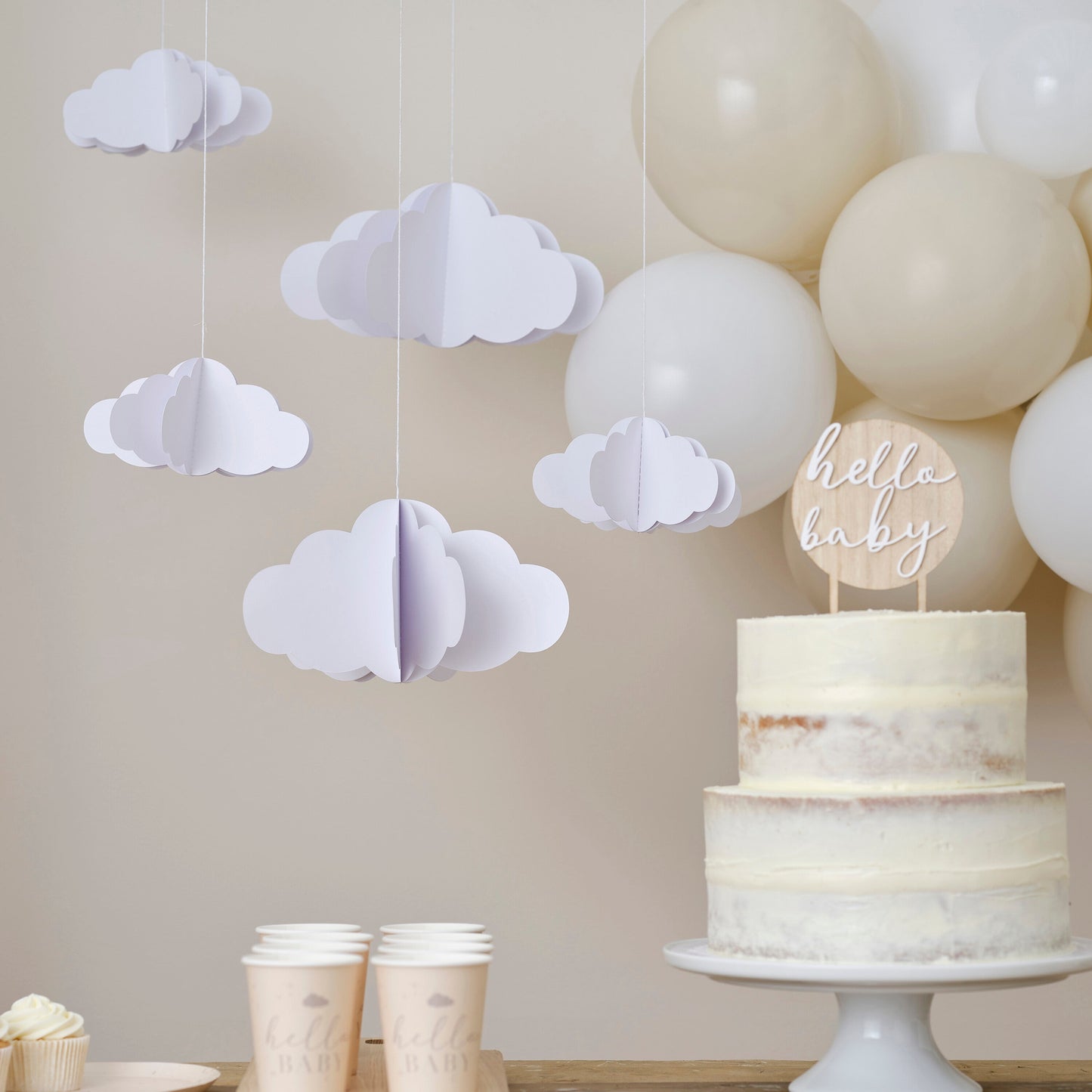 White 3D Hanging Cloud Decorations- 5 Inner Pack
